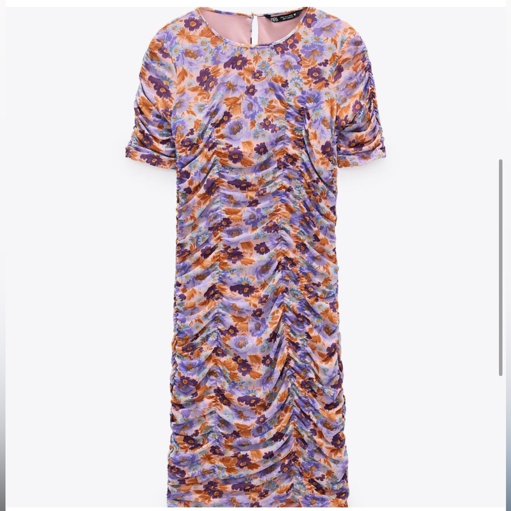 NWOT Zara Draped Floral Printed Dress TRF Size S